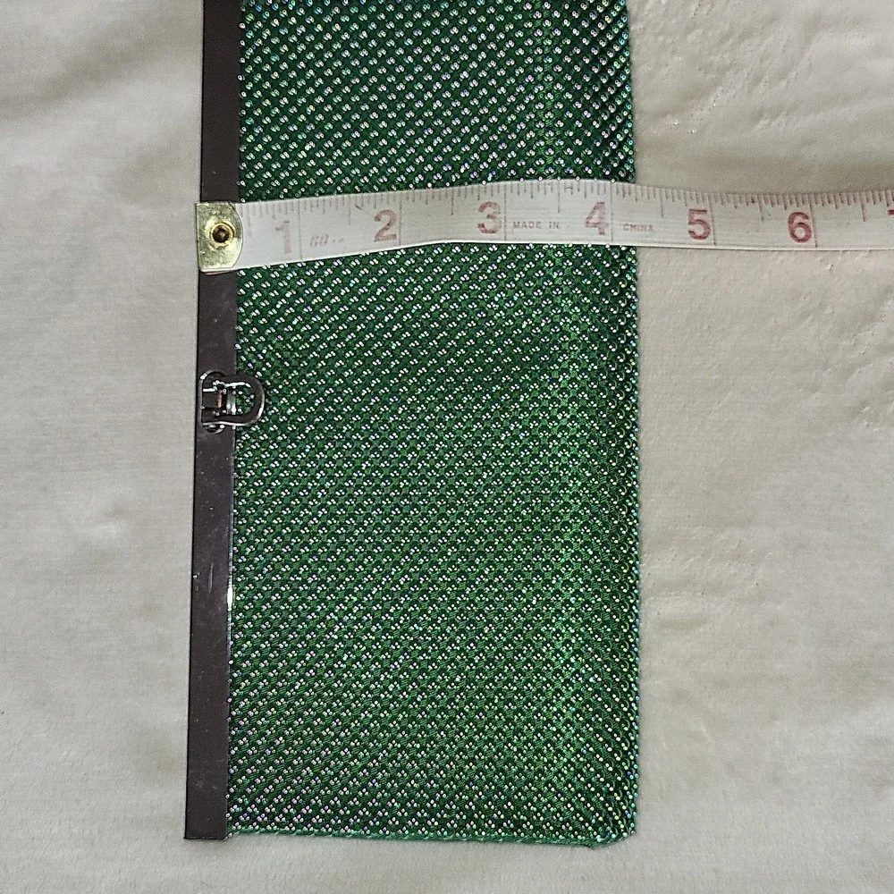 bebe Green Crystal Mesh Clutch